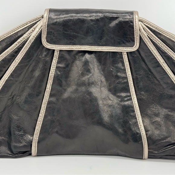 NWOT KOOBA Black Silver Soft Large Leather Clutch Bag 15" x 9" - Picture 3 of 5